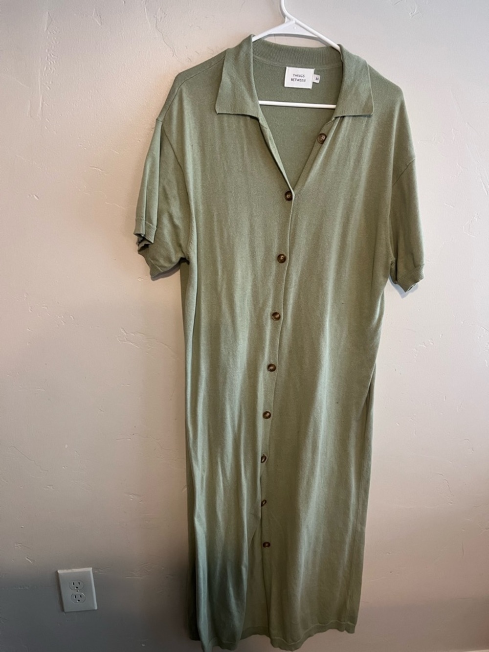 Oversized knit Button-Front Green Shirt Dress